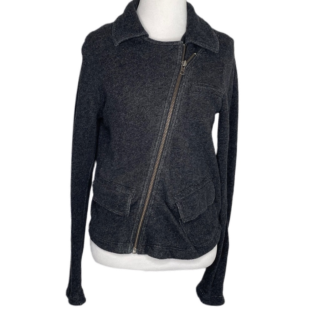 CAbi Women S Knit Moto Jacket Gray Heathered Cropped Motorcycle Lapel